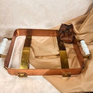 Antique Copper and Brass Stand with Porcelain Handles